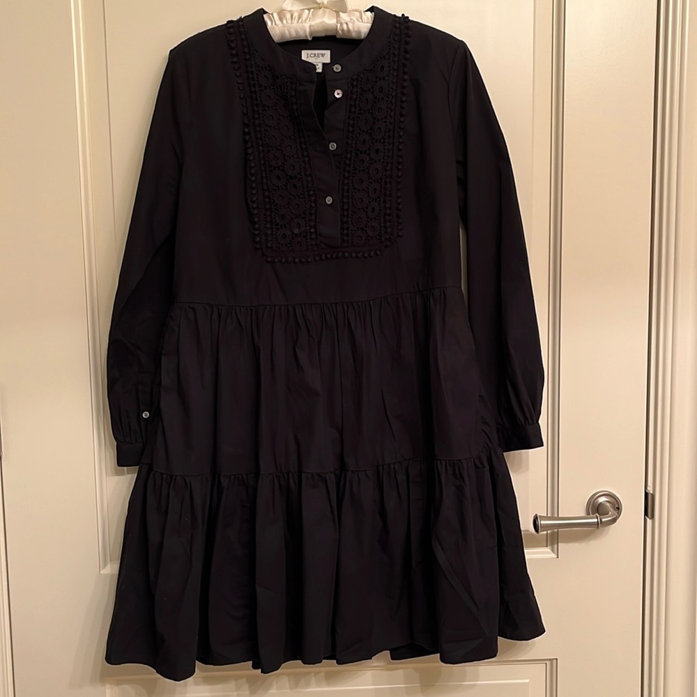EUC J. Crew Lace/Embroidered Cotton Tiered Midi Black Dress XS - Picture 1 of 13